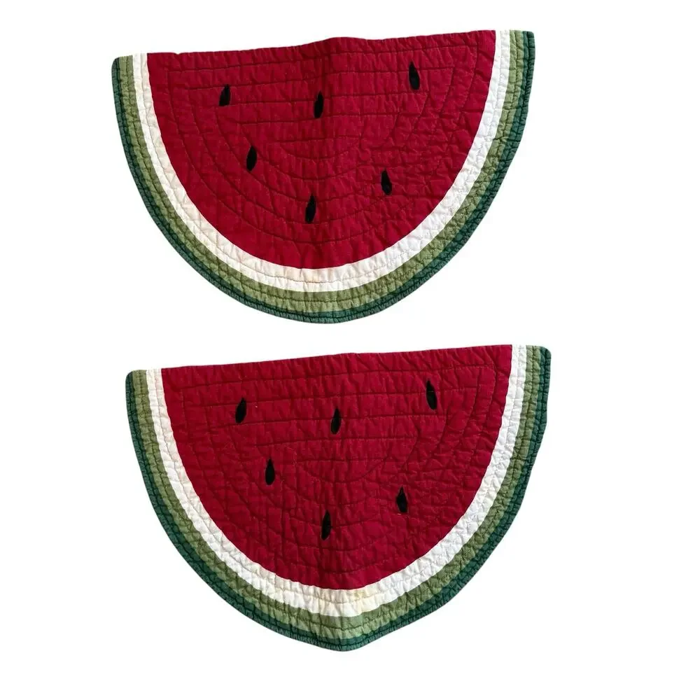 Watermelon Slice Quilted Placemats Set of 2 Cotton Summer Farmhouse Fruit Decor